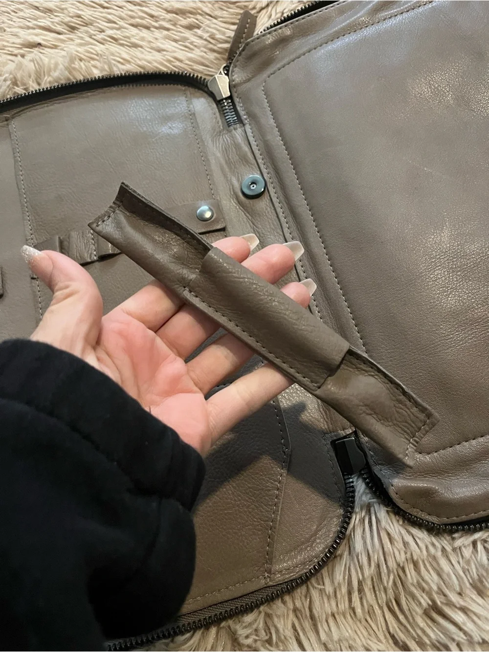 This is Ground Leather Tablet Organizer Case in Grey